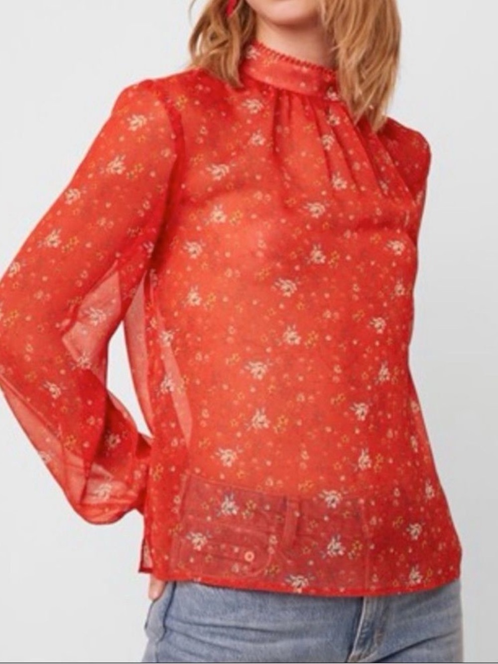 French Connection red floral blouse